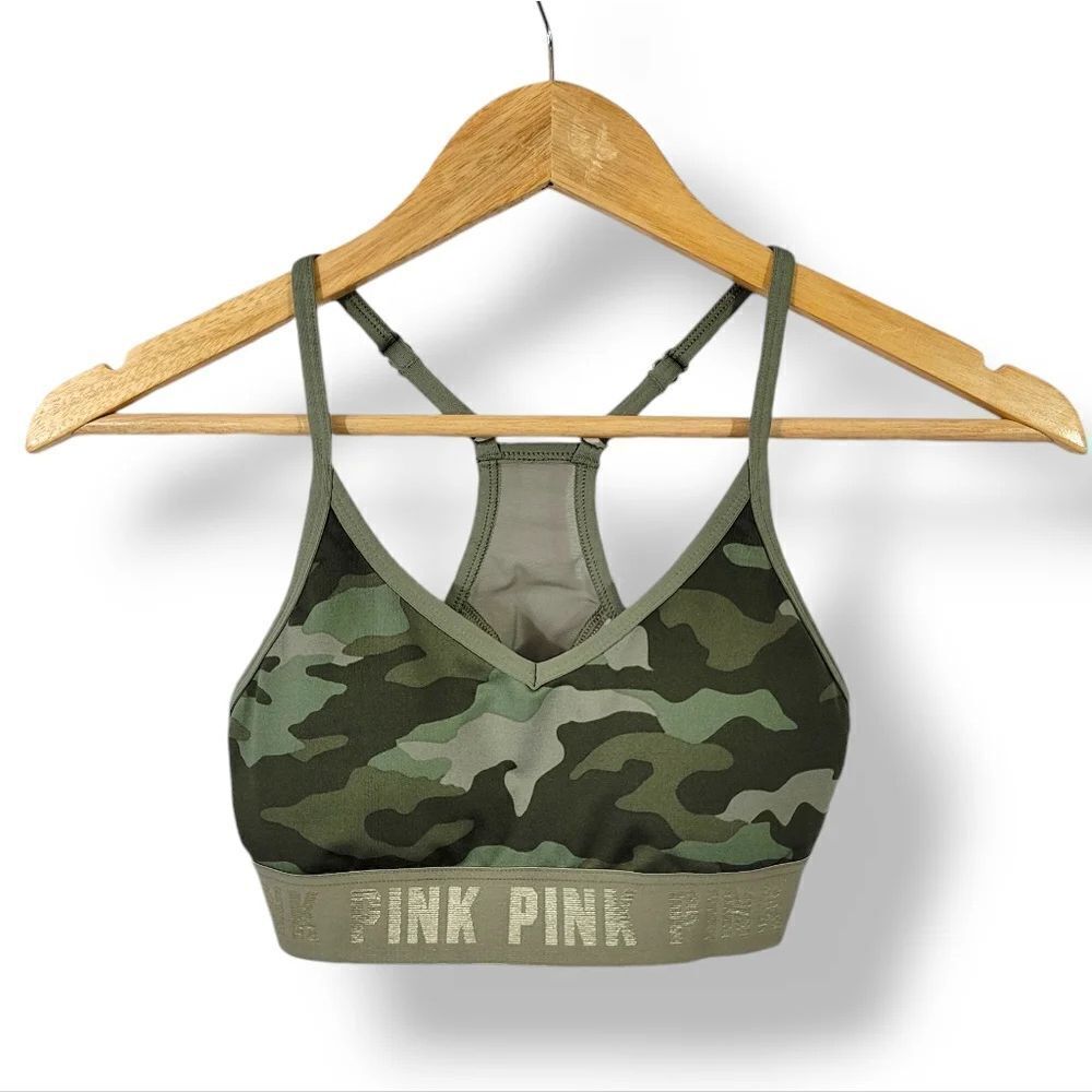 Victoria Secret Pink Ultimate Lightly Lined Camo Army Green Bra Bralette Size XS - Picture 3 of 15